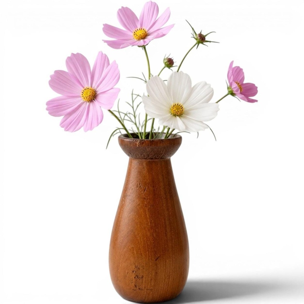 Vintage MCM Turned Wood Bud Vase Weed Pot Danish Modern 7.75"